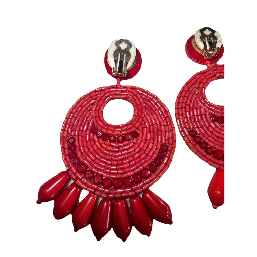 HSN KJL by Kenneth Jay Lane" Legendary Boho" Red Dangle Earrings Pierce - Picture 5 of 10